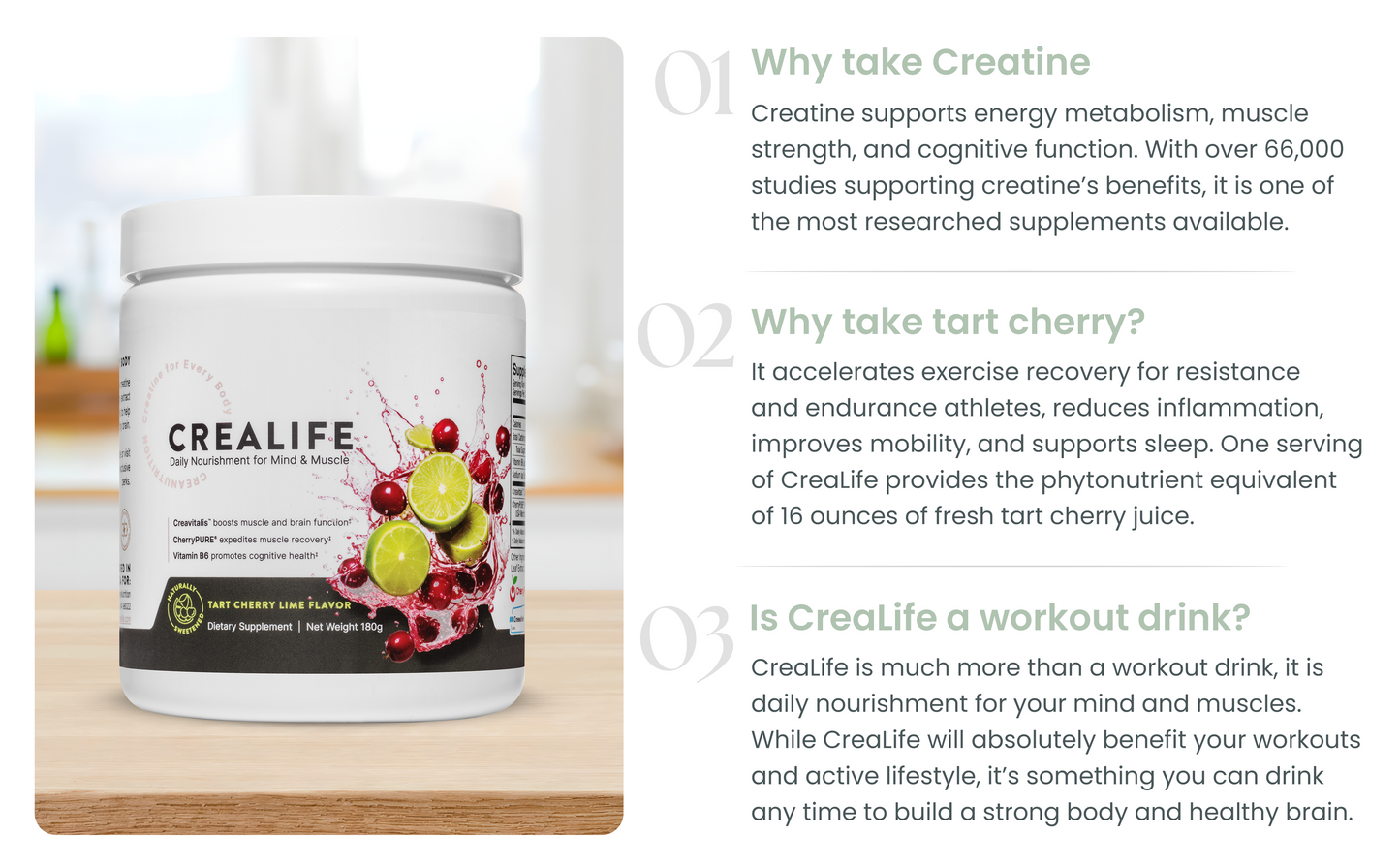 CreaLife - Strong Body, Healthy Brain - German Micronized Creatine + USA CherryPURE Tart Cherry Extract + Vitamin B6