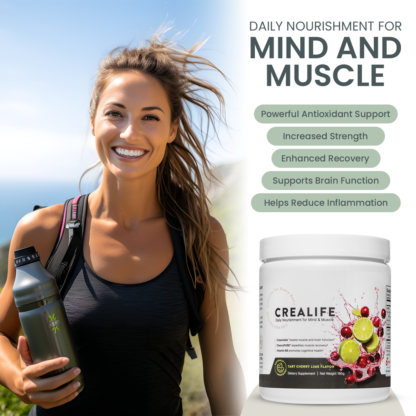 CreaLife - Strong Body, Healthy Brain - German Micronized Creatine + USA CherryPURE Tart Cherry Extract + Vitamin B6